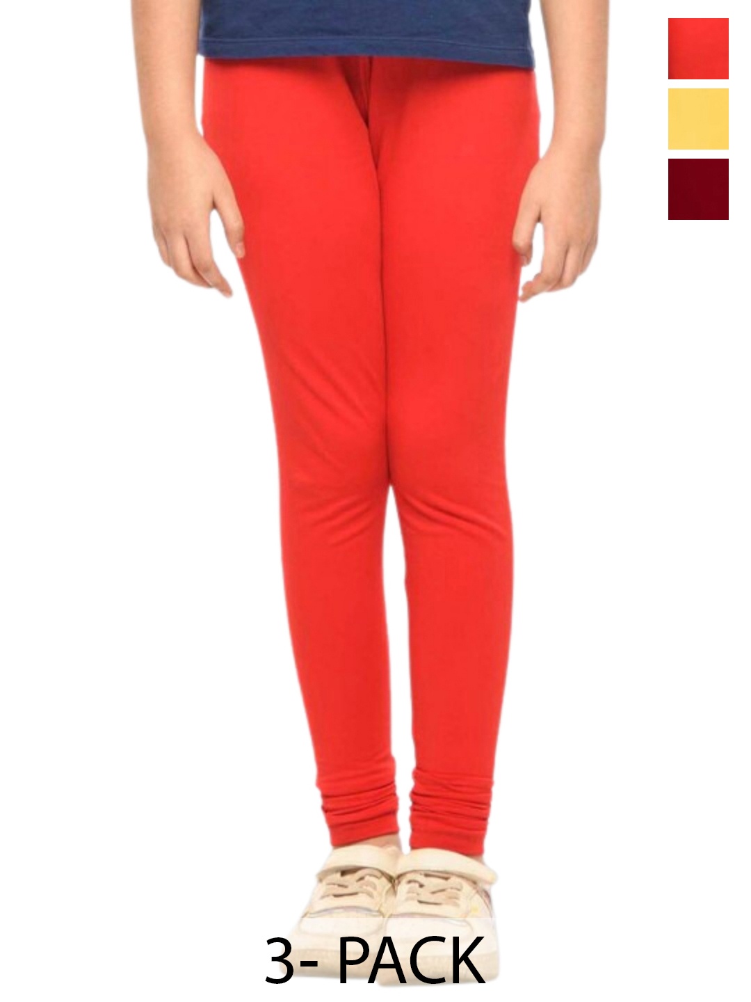 

Tik Tok WEARS Girls Pack Of 3 Churidar -LengthLeggings, Red
