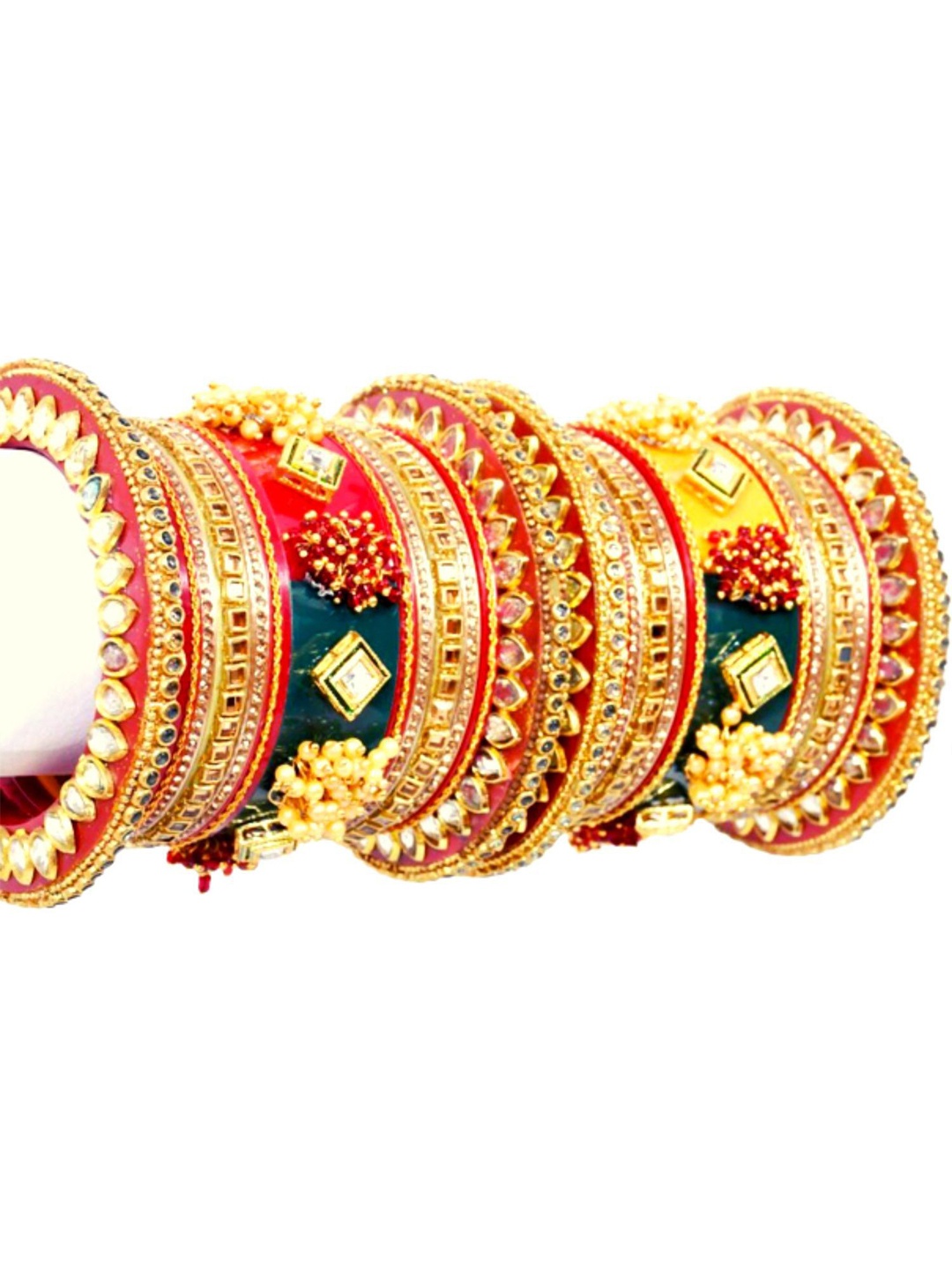 

Zindura Set Of 2 Gold-Plated Stones-Studded & Beaded Chuda Bangles