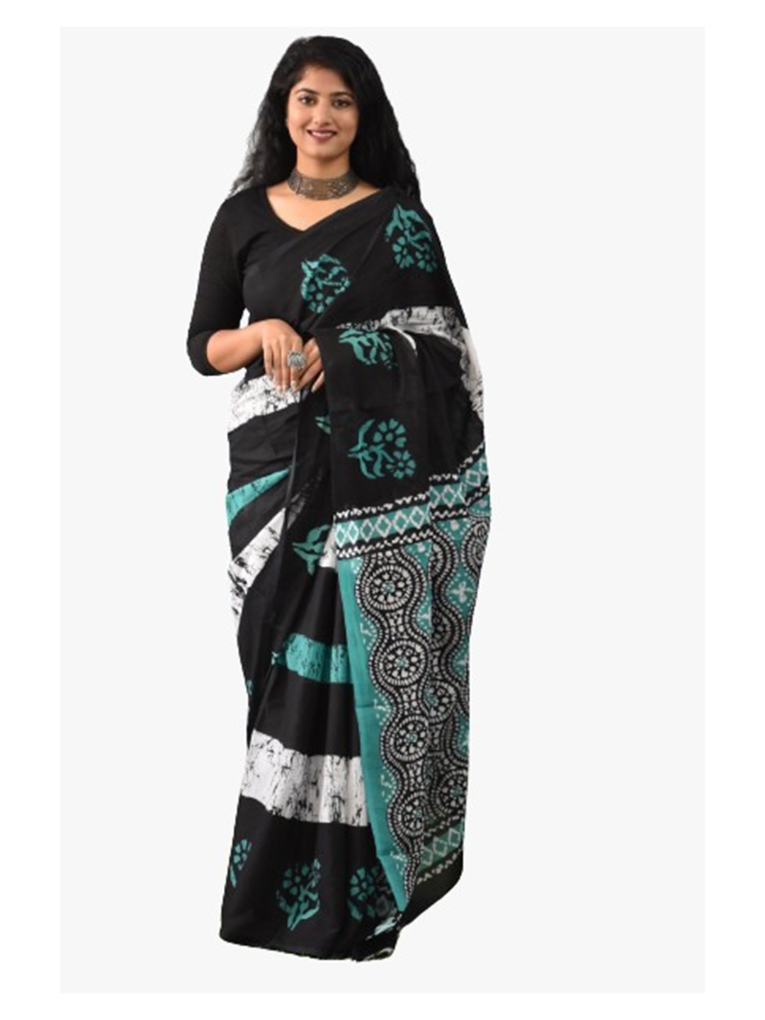 

clothonus Ikat Pure Cotton Saree, Green