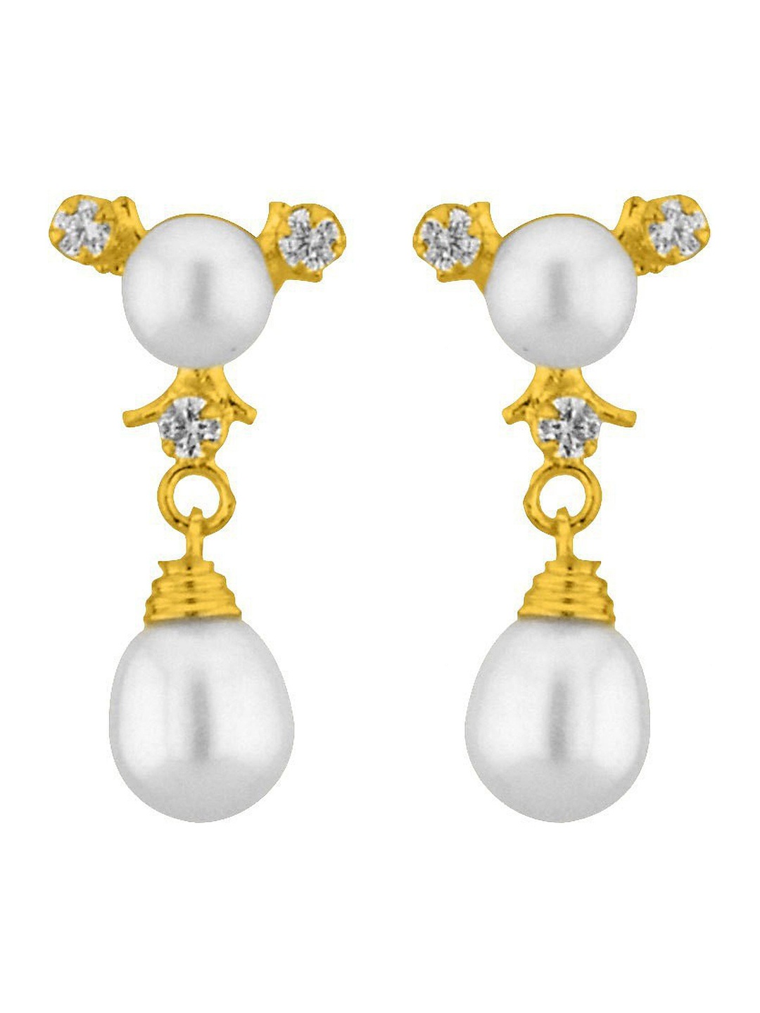 

Sri Jagdamba Pearls Dealer Gold-Plated Contemporary Pearl Drop Earrings, White