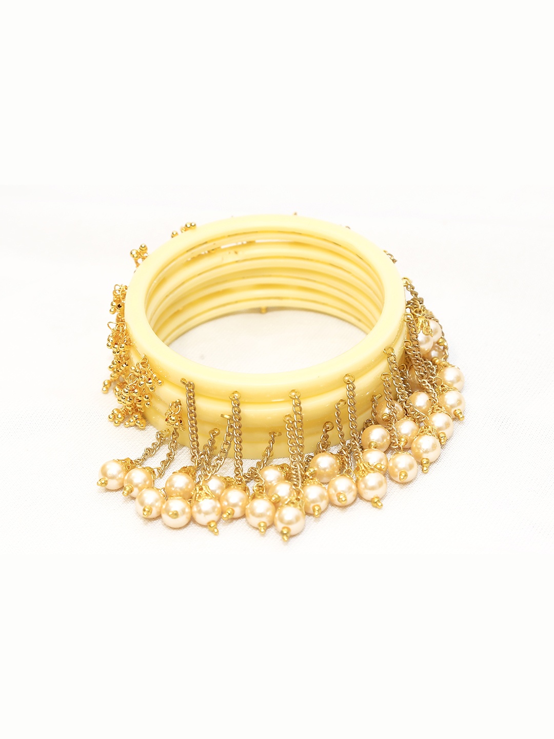 

Zindura Set Of 4 Gold-Plated Pearl Beaded Bangles With Hangings