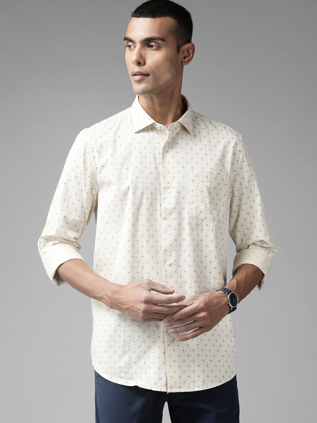 

Blackberrys Cotton Slim Fit Opaque Printed Semiformal Shirt, Beige