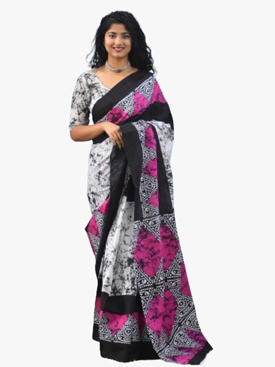 

clothonus Printed Ikat Pure Cotton Saree, Pink