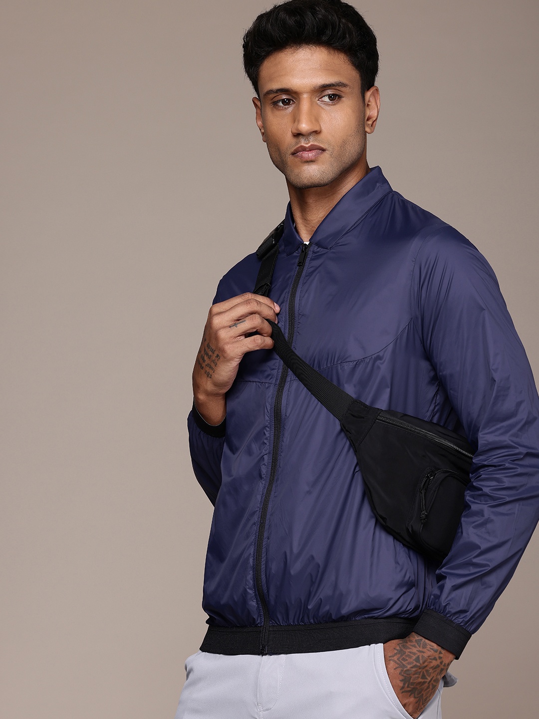 

The Roadster Life Co. Mandarin Collar Tailored Jacket, Blue