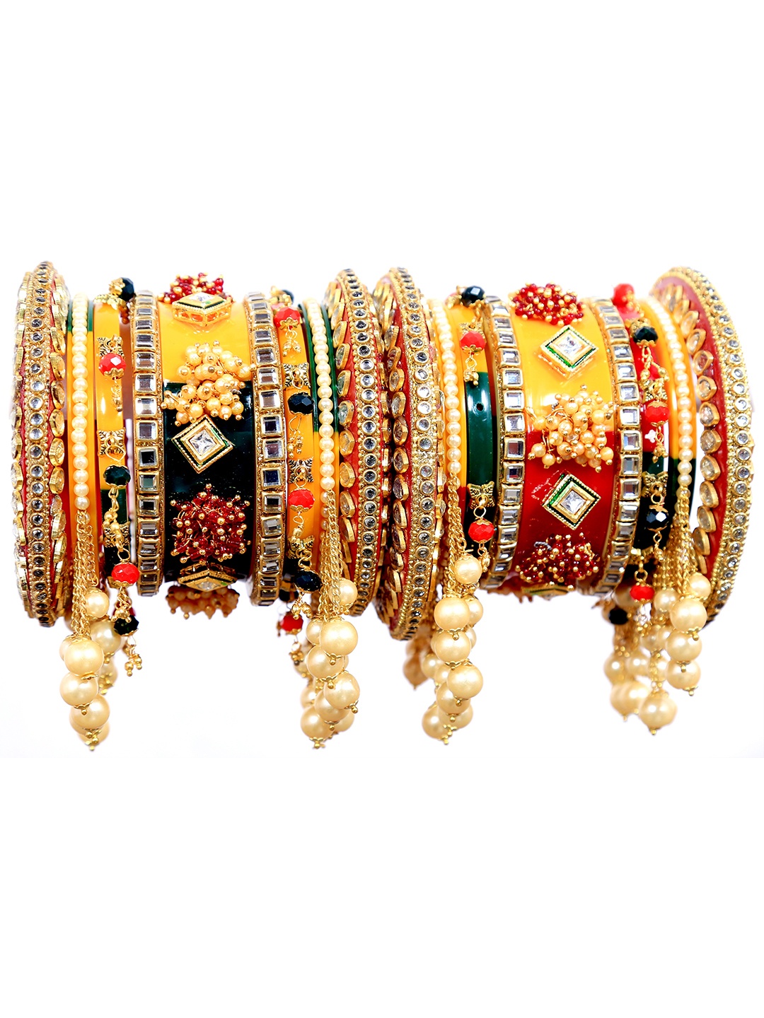 

Zindura Set Of 2 Gold Plated Stone Studded & Pearls Bangles