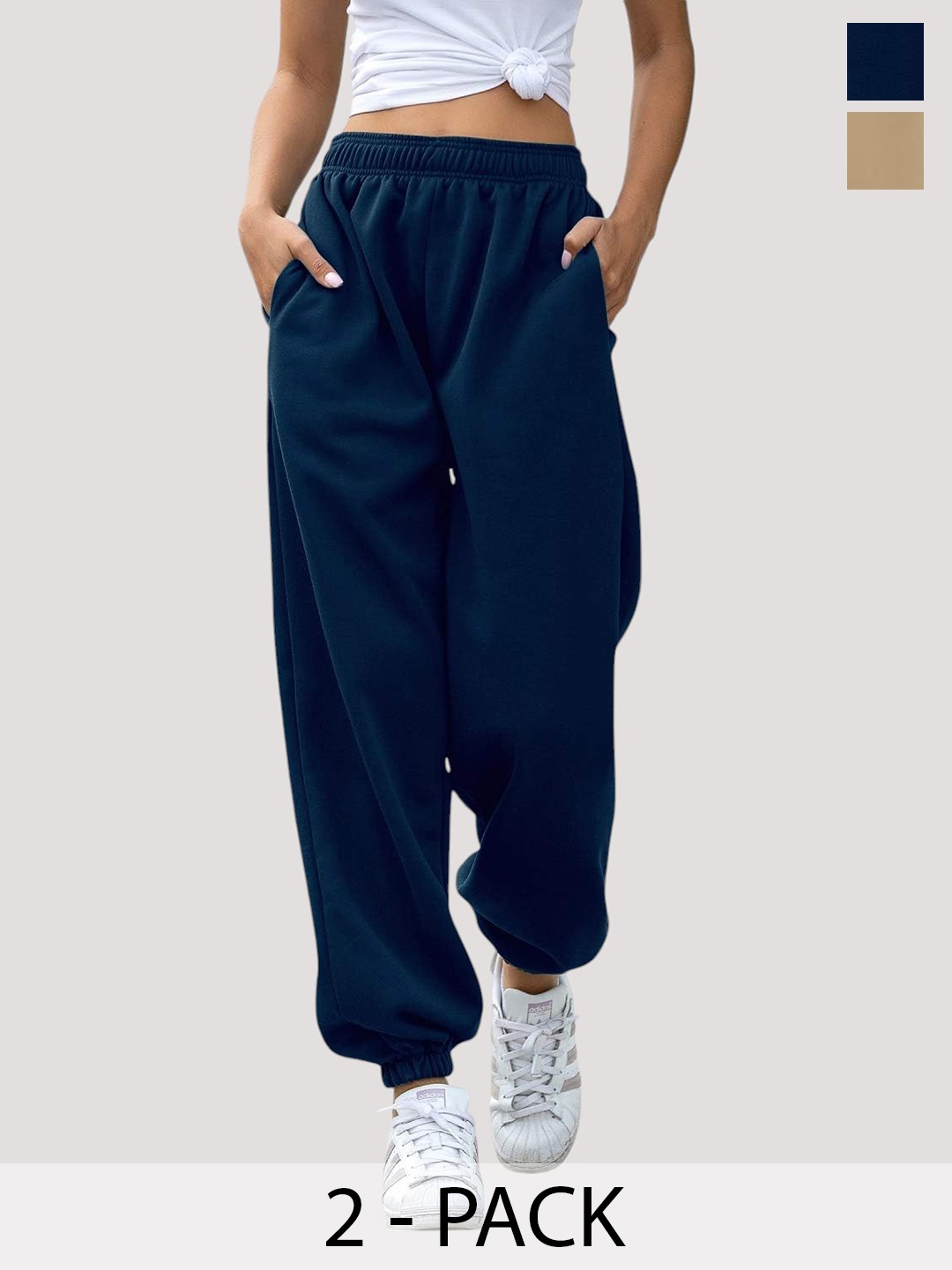 

Q-rious Women Pack Of 2 Loose Fit Joggers Trousers, Navy blue