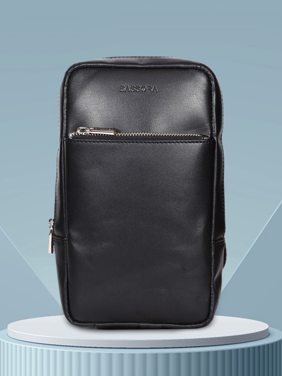 

Sassora Women Solid Structured Leather Sling Bag, Black