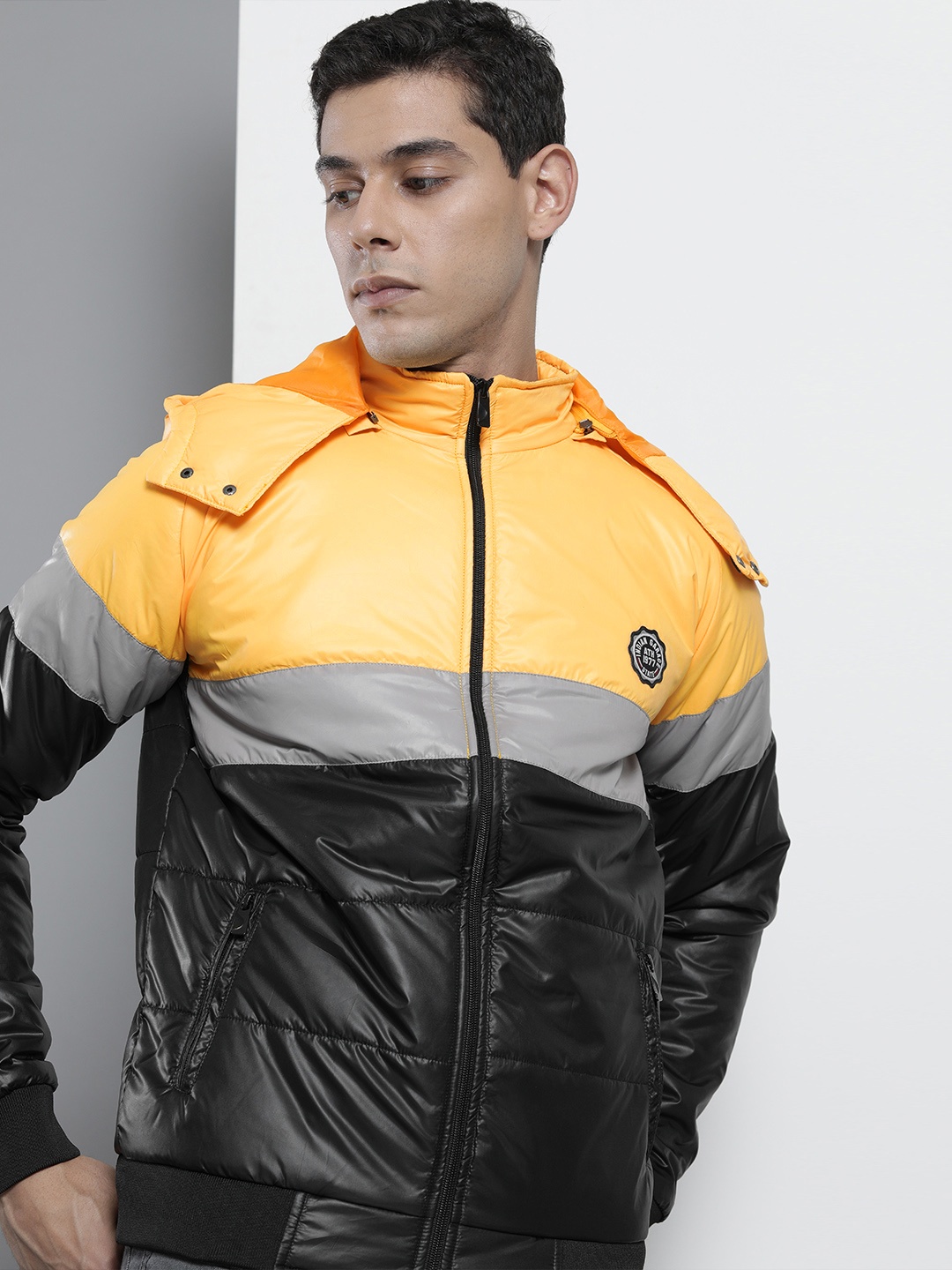 

The Indian Garage Co Men Slim Fit Biker Jacket with Detachable Hood, Black