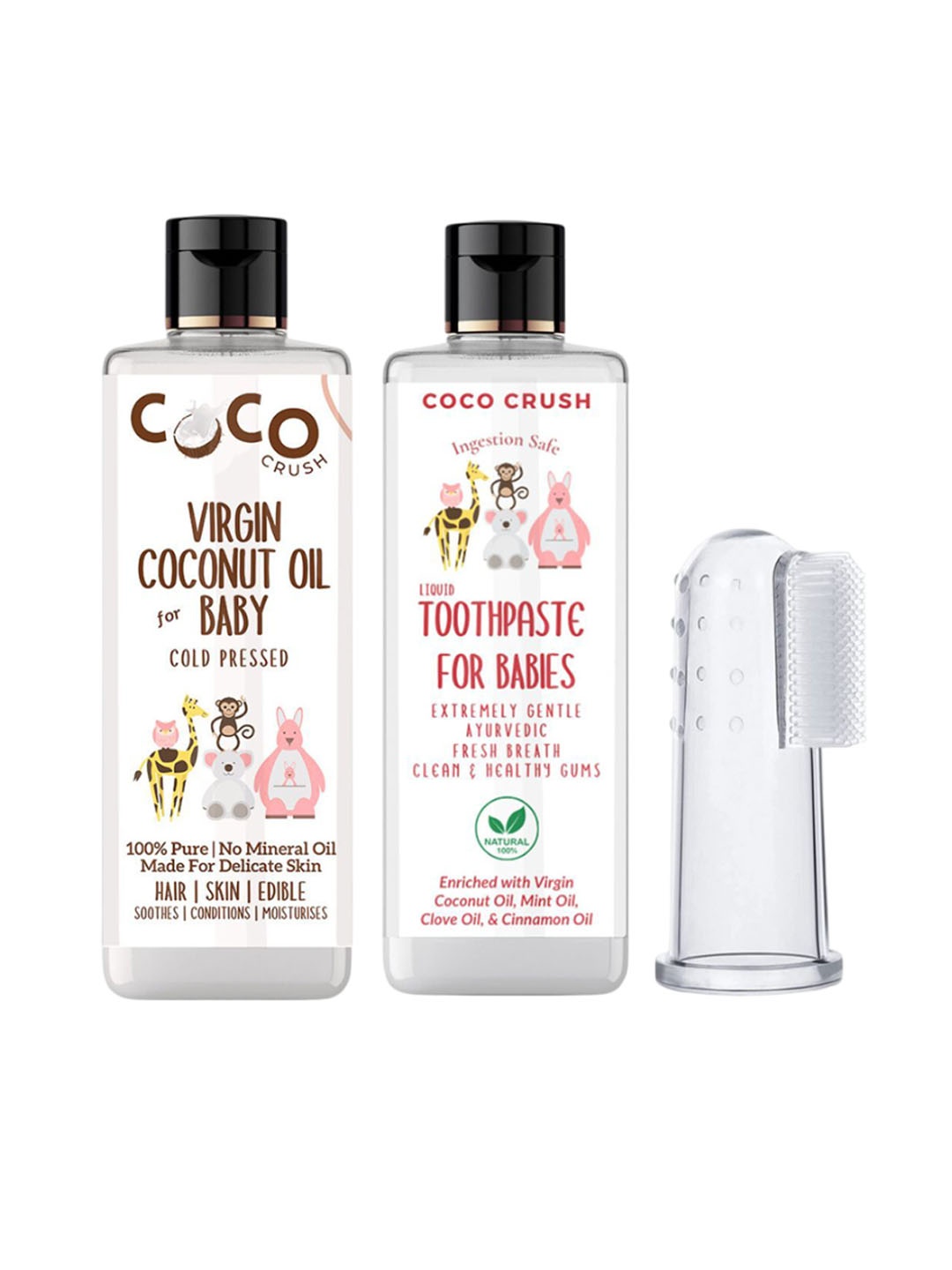 

Coco Crush Kids Set Of 3 Coconut Oil- 50 ml With Toothpaste- 50 ml & Toothbrush, Transparent