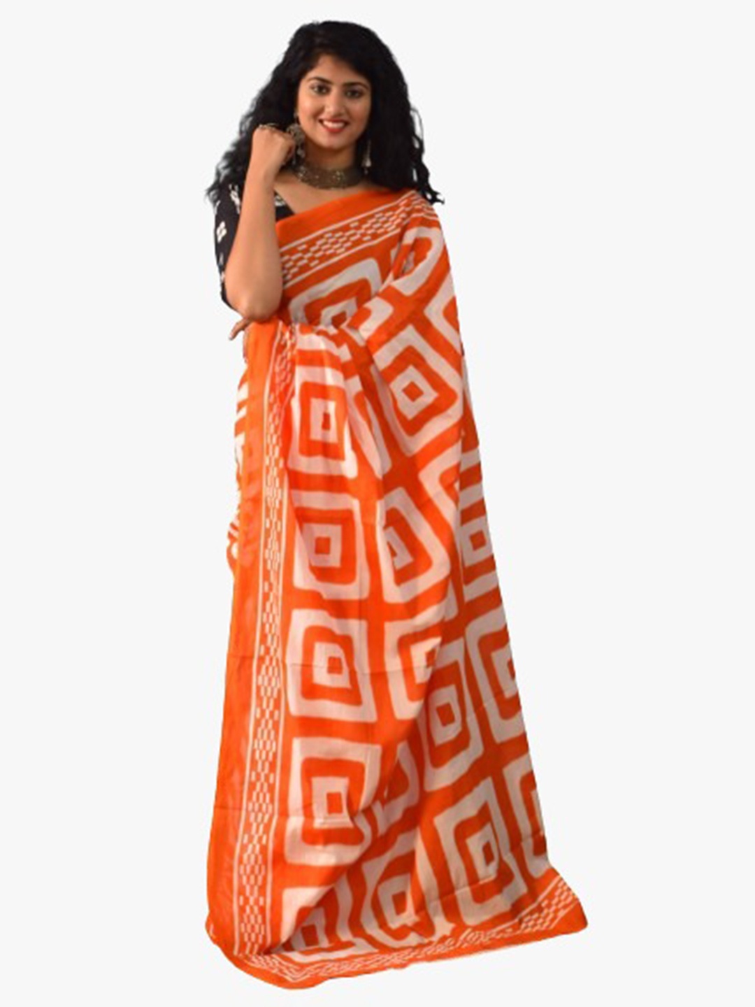 

TROPWEAR Orange Pure Cotton Ikat Saree