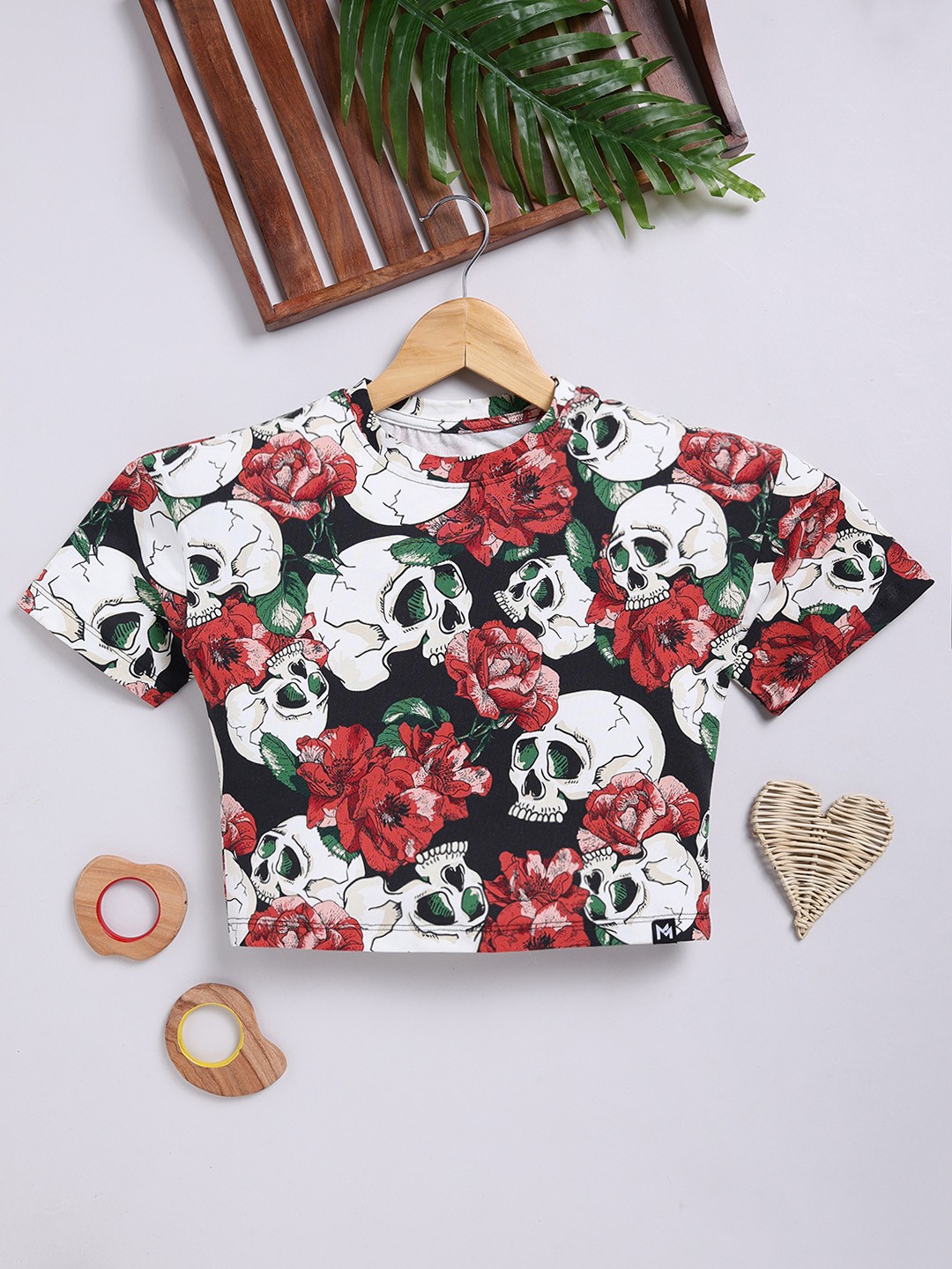 

YK X Minute Mirth Girls Conversational Printed Pure Cotton Crop Top, Multi