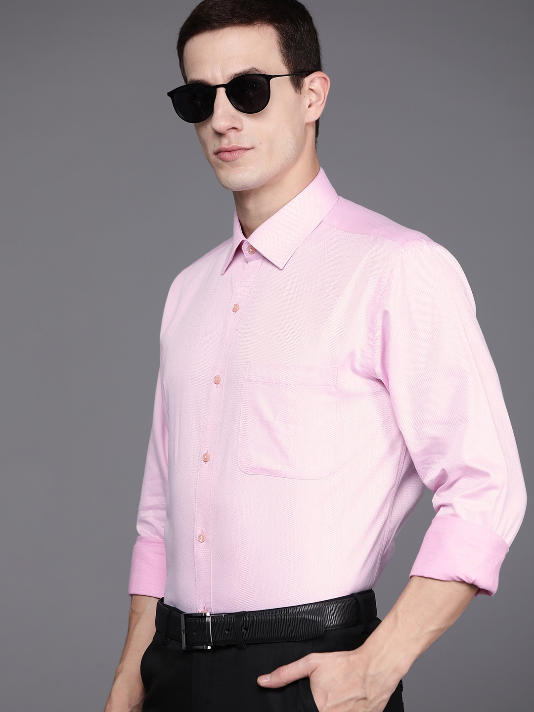 

Raymond Men Textured Slim Fit Pure Cotton Formal Shirt, Pink