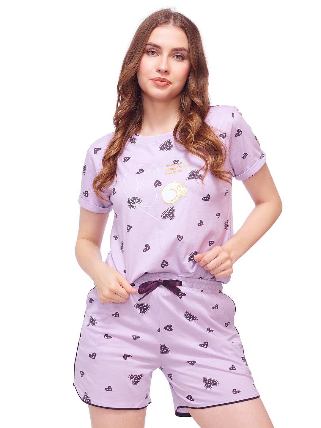 

Lotik Women Graphic Printed Night suit, Purple