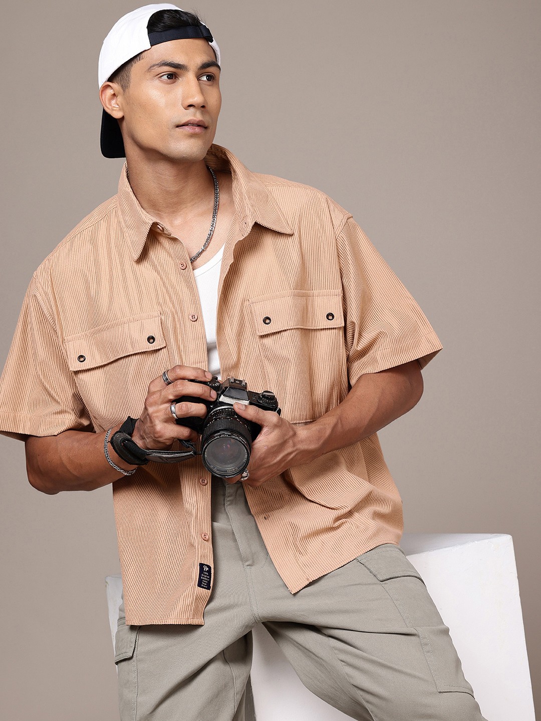 

The Roadster Life Co. Self Striped Relaxed Fit Casual Shirt, Beige