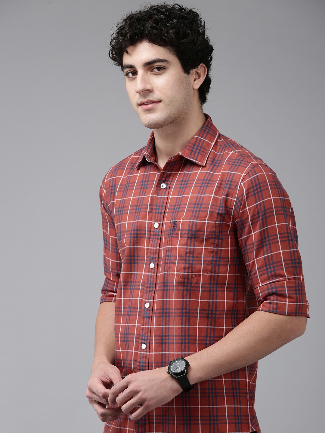 

U.S. Polo Assn. Pure Cotton Tailored Fit Checked Casual Shirt, Rust