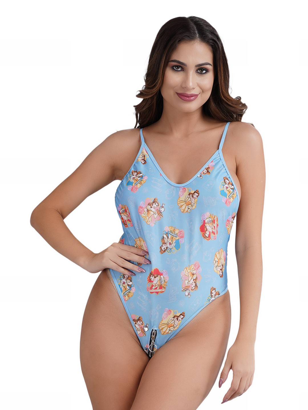 

SSoShHub Women Printed Shoulder Strap Zip Bodysuit, Blue