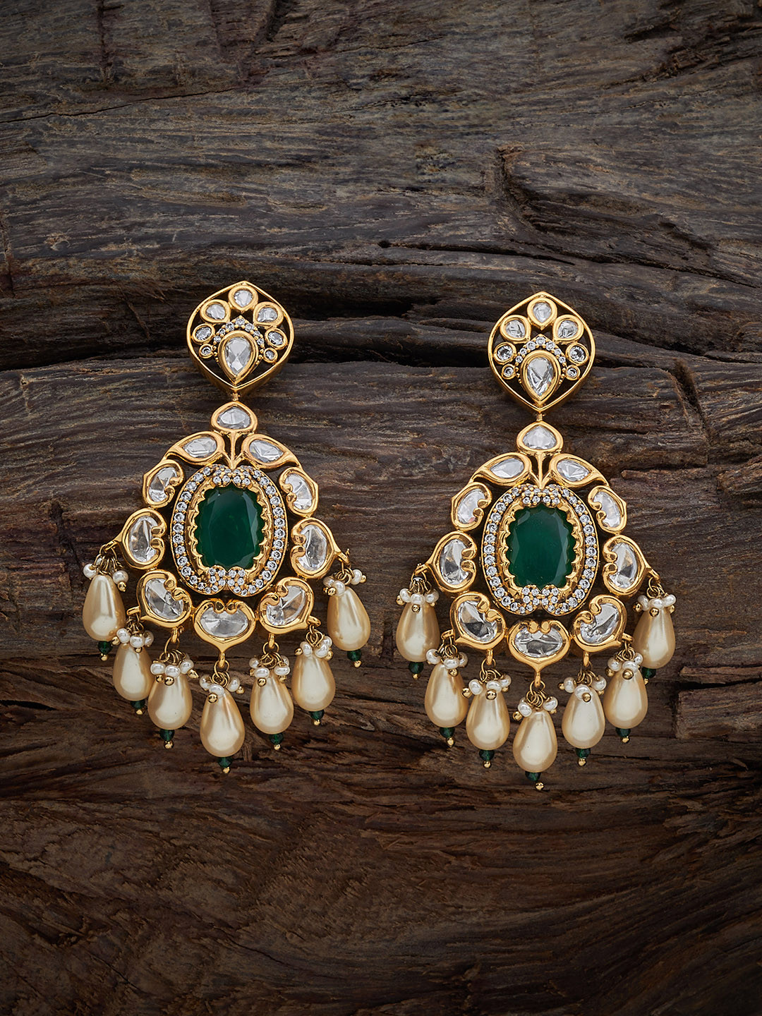 

Kushal's Fashion Jewellery Kundan Studded Contemporary Drop Earrings, Gold