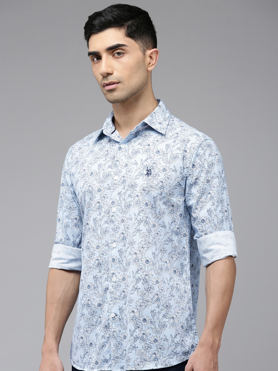 

U.S. Polo Assn. Tailored Fit Floral Printed Pure Cotton Casual Shirt, Blue