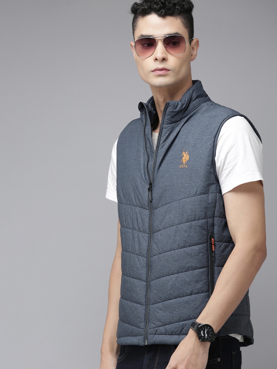 

U.S. Polo Assn. Denim Co. Men Navy Blue Solid Gilet Padded Jacket
