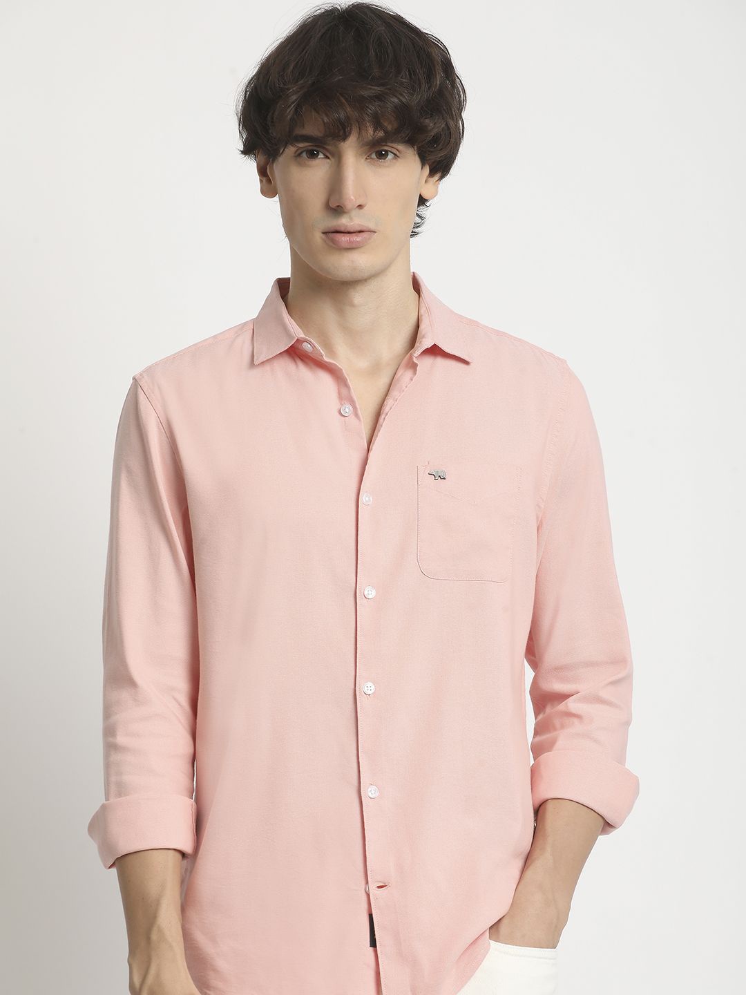 

THE BEAR HOUSE Men Slim Fit Opaque Casual Shirt, Peach