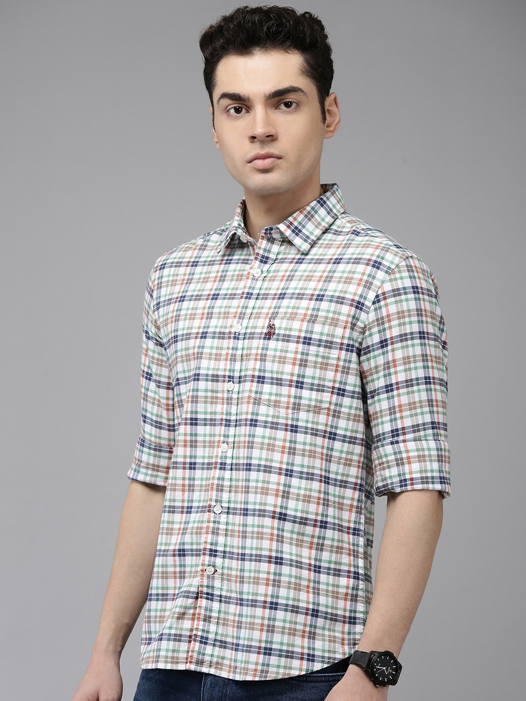 

U.S. Polo Assn. Pure Cotton Tailored Fit Opaque Checked Casual Shirt, Multi