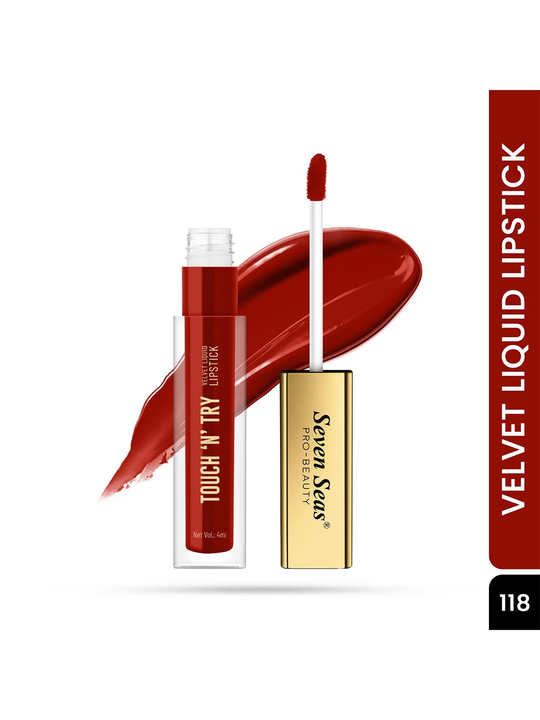 

Seven Seas Touch N Try Velvet Long Lasting Waterproof Liquid Lipstick - 4 ml - Red - 118