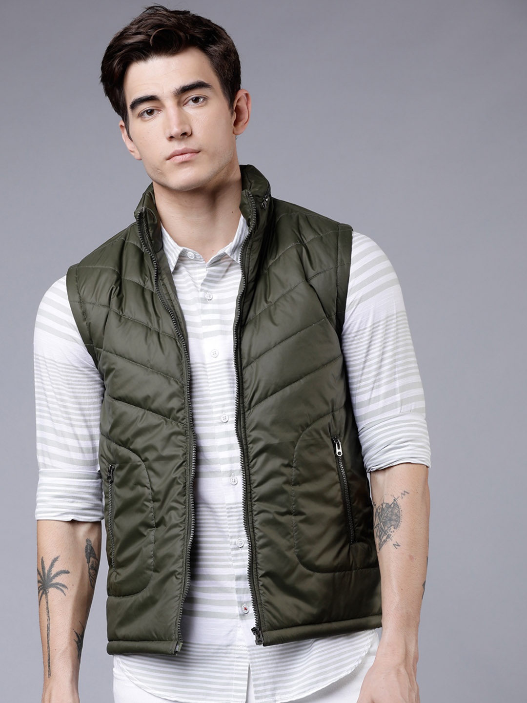 

HIGHLANDER Men Olive Green Solid Puffer Jacket