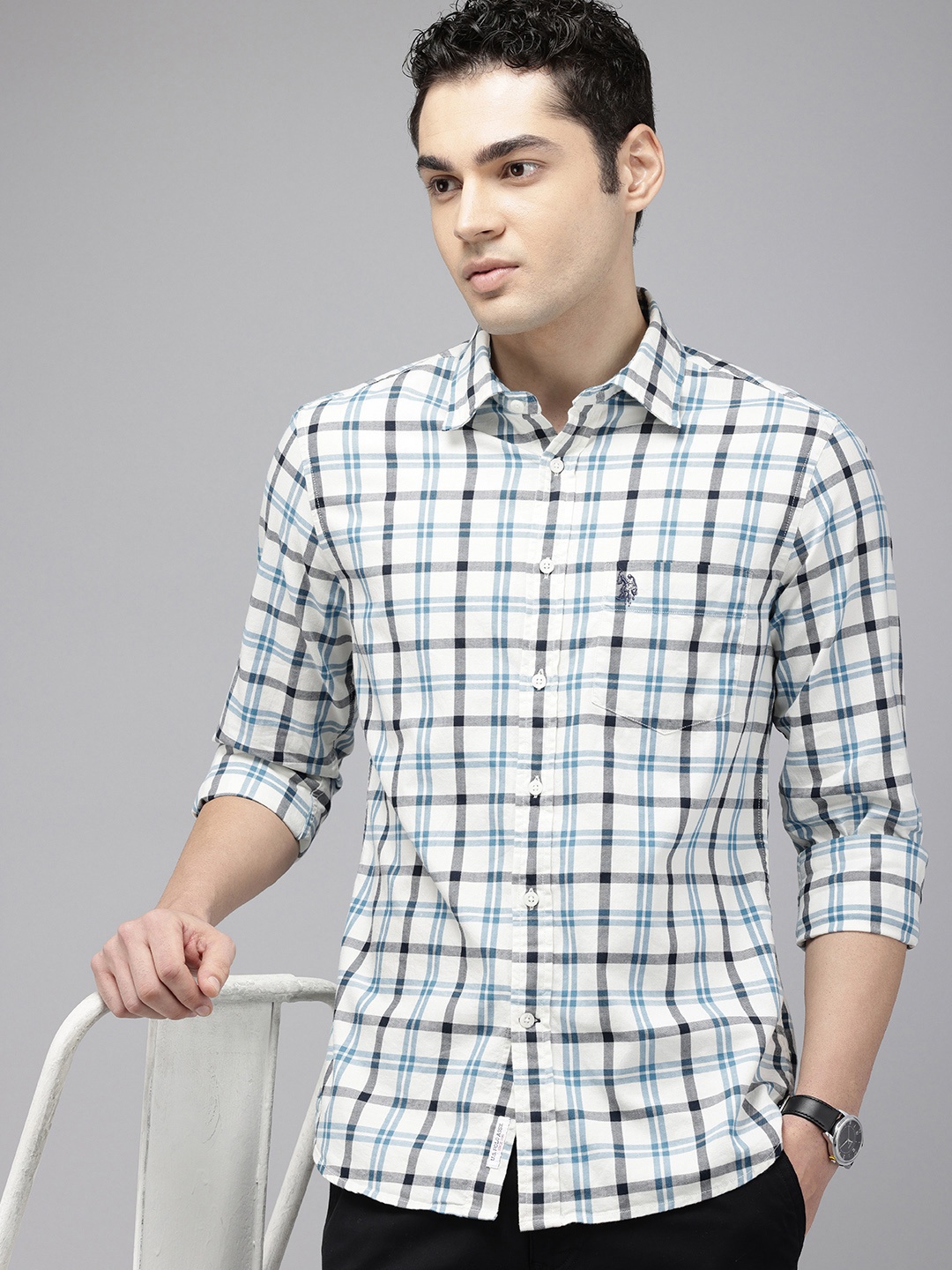 

U.S. Polo Assn. Pure Cotton Tailored Fit Checked Casual Shirt, White