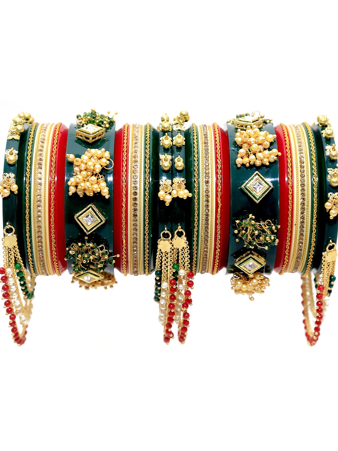 

Zindura Set Of 2 Gold-Plated Stone-Studded & Pearl Beaded Bangles