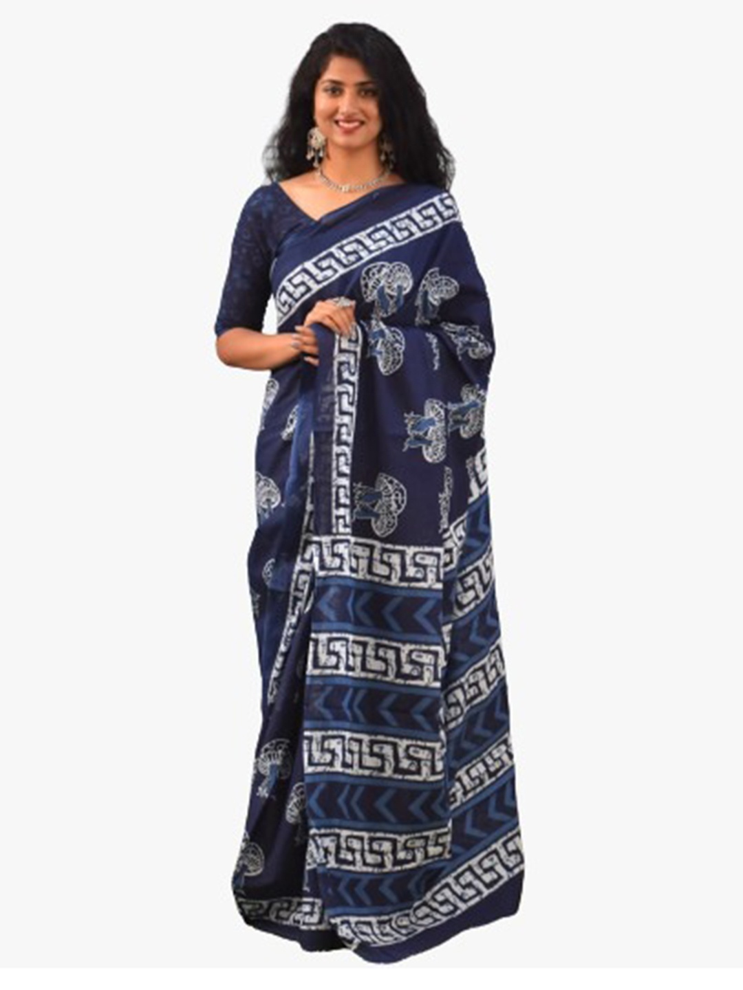 

clothonus Ikat Ethnic Motif Pure Cotton Saree, Blue