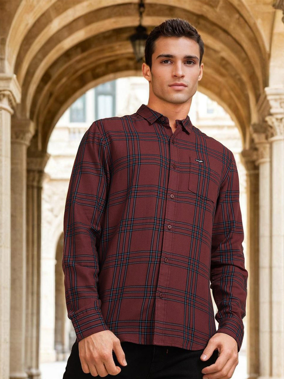

Wrangler Tartan Checked Pure Cotton Casual Shirt, Red