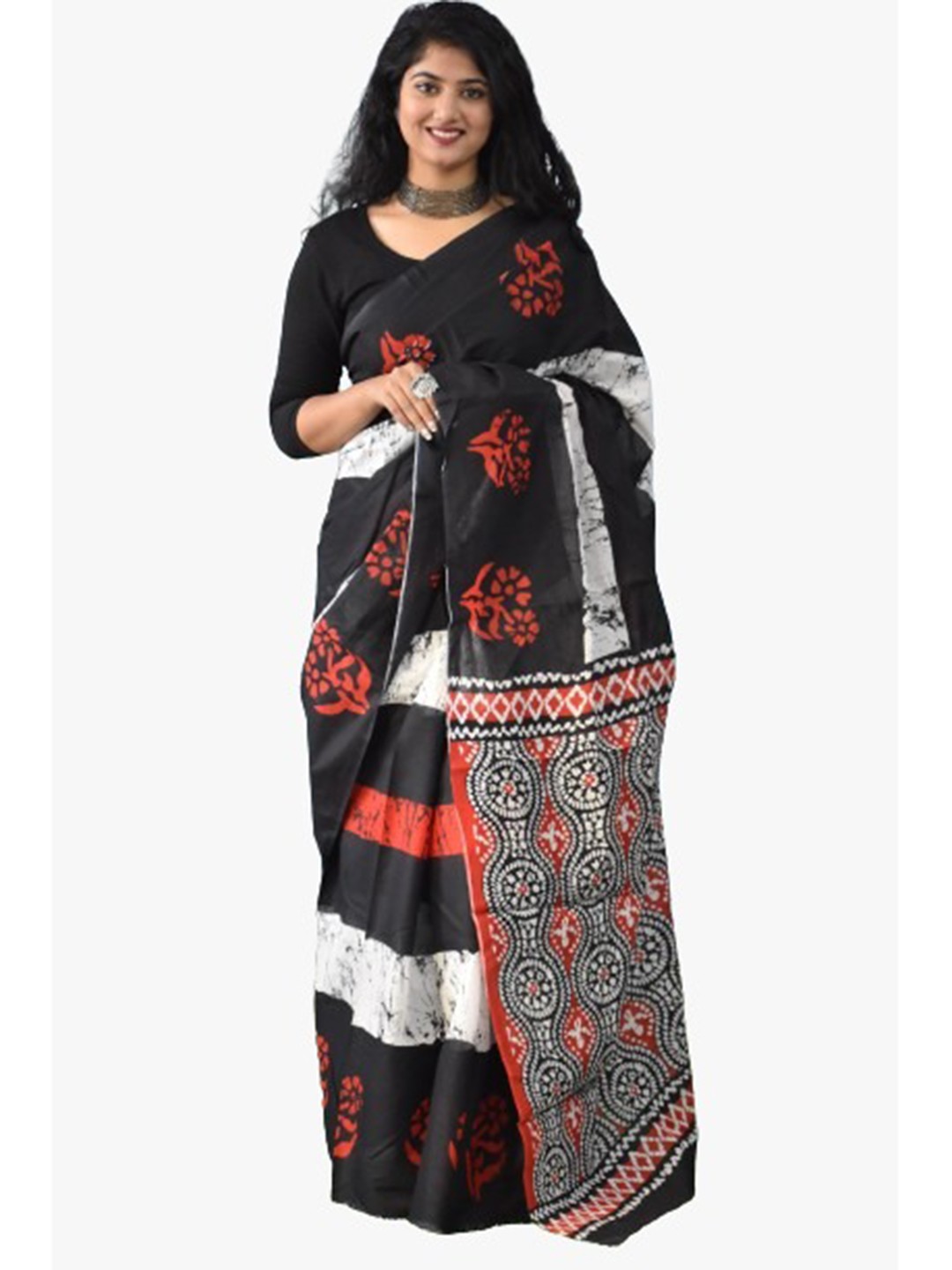 

clothonus Ikat Ethnic Motif Pure Cotton Saree, Red