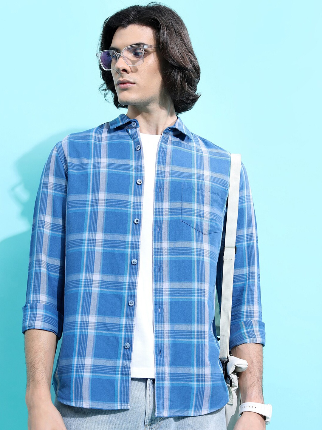 

HIGHLANDER Blue Slim Fit Tartan Checked Casual Shirt