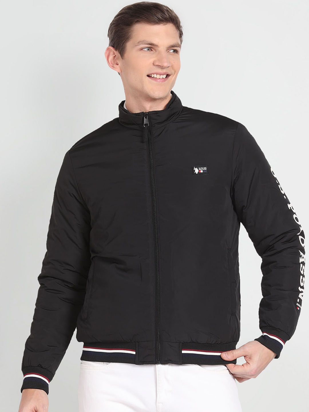 

U.S. Polo Assn. Denim Co. Mock Collar Bomber Jacket, Black