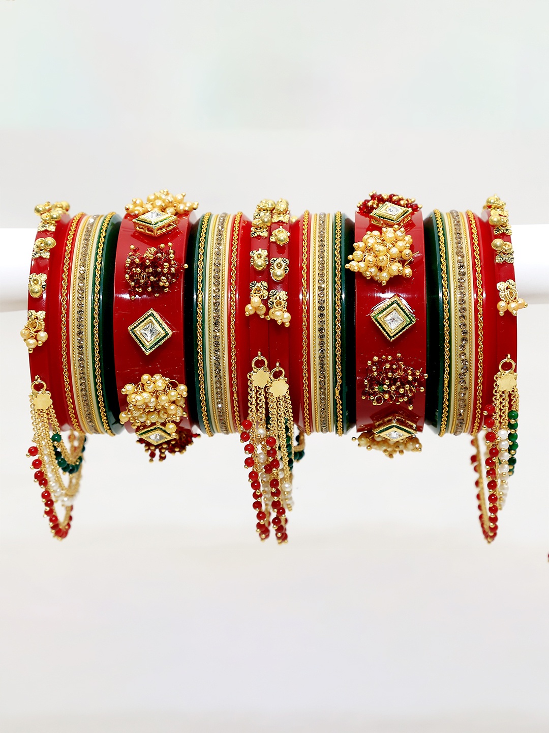 

Zindura Pack Of 2 Gold-Plated Pearls Studded & Beaded Chuda Bangles