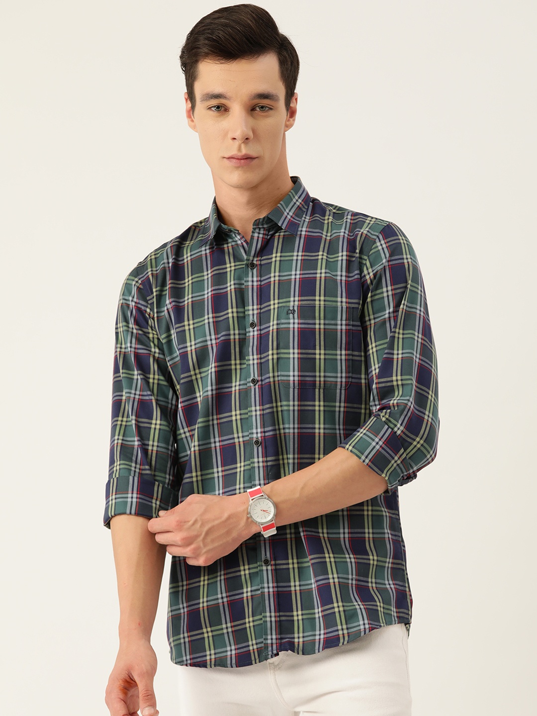 

Peter England Casuals Slim Fit Tartan Checked Casual Shirt, Navy blue