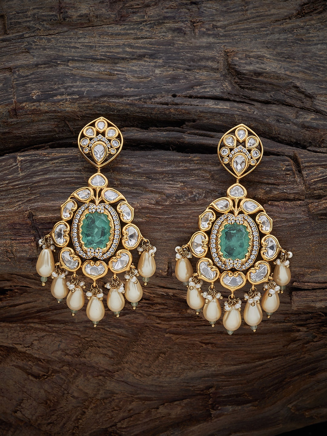 

Kushal's Fashion Jewellery Kundan Studded Contemporary Drop Earrings, Gold