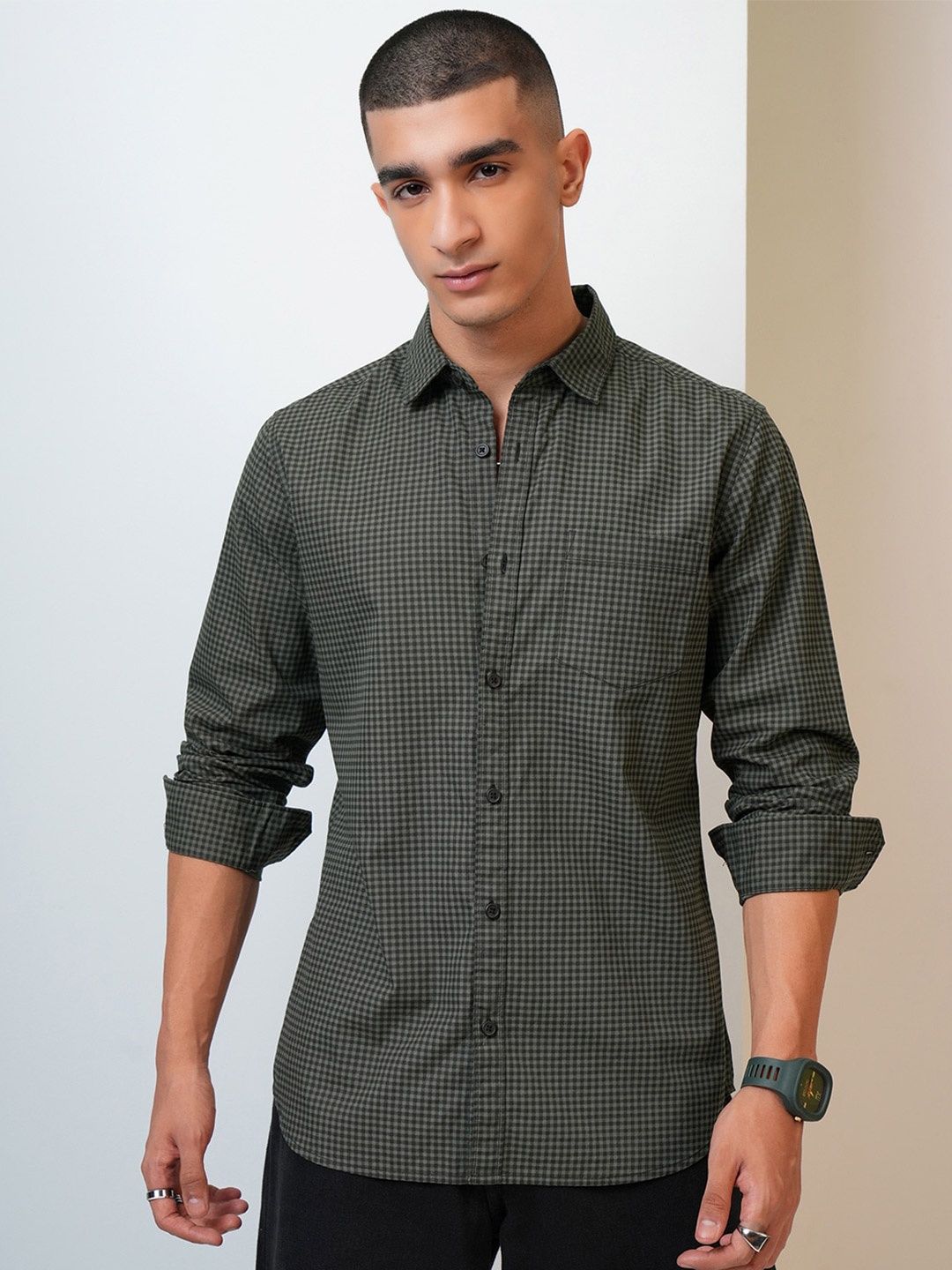 

HIGHLANDER Men Dusty Regular Fit Shirt, Olive