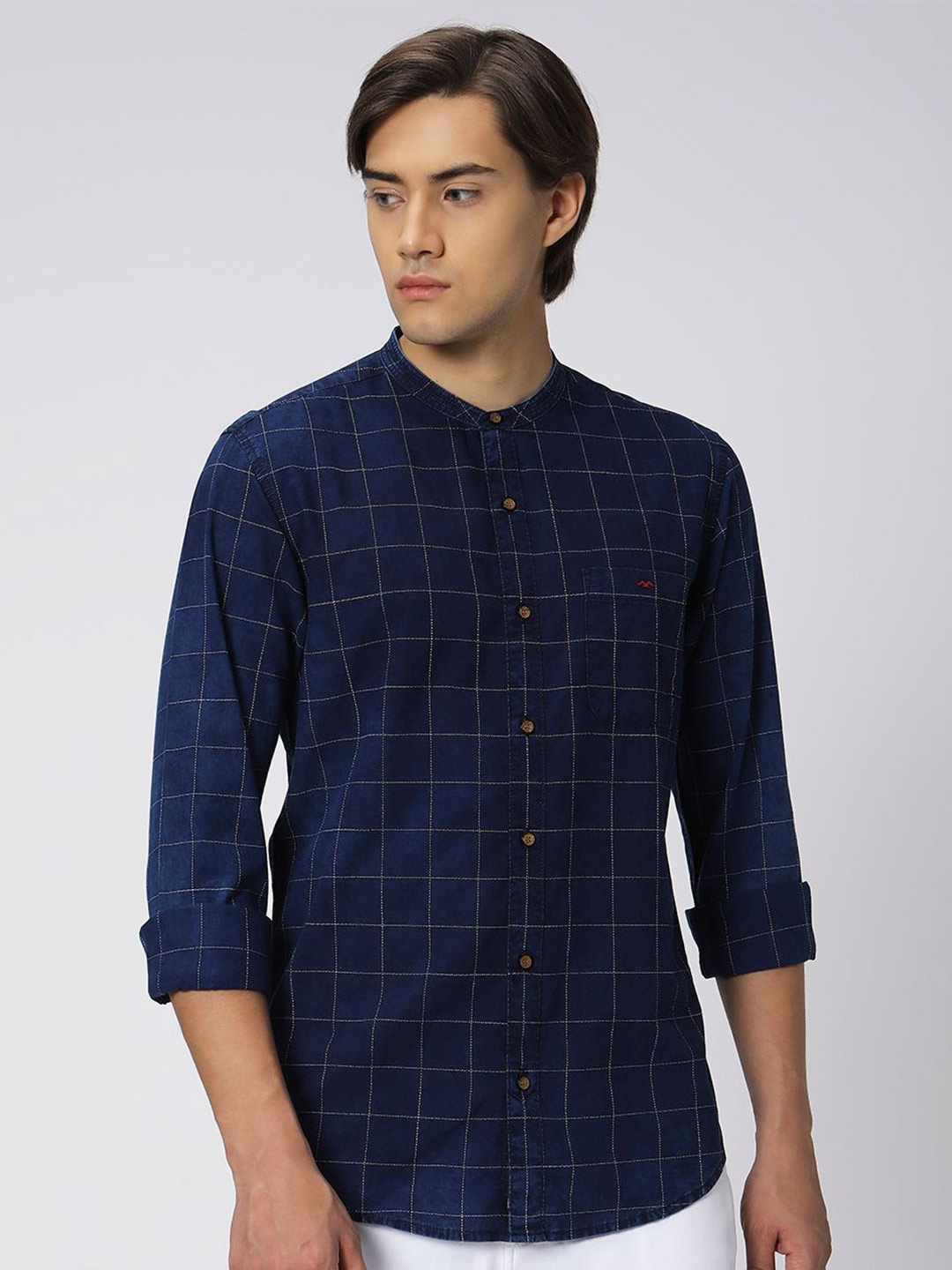 

Mufti Slim Fit Windowpane Checks Checked Casual Shirt, Blue