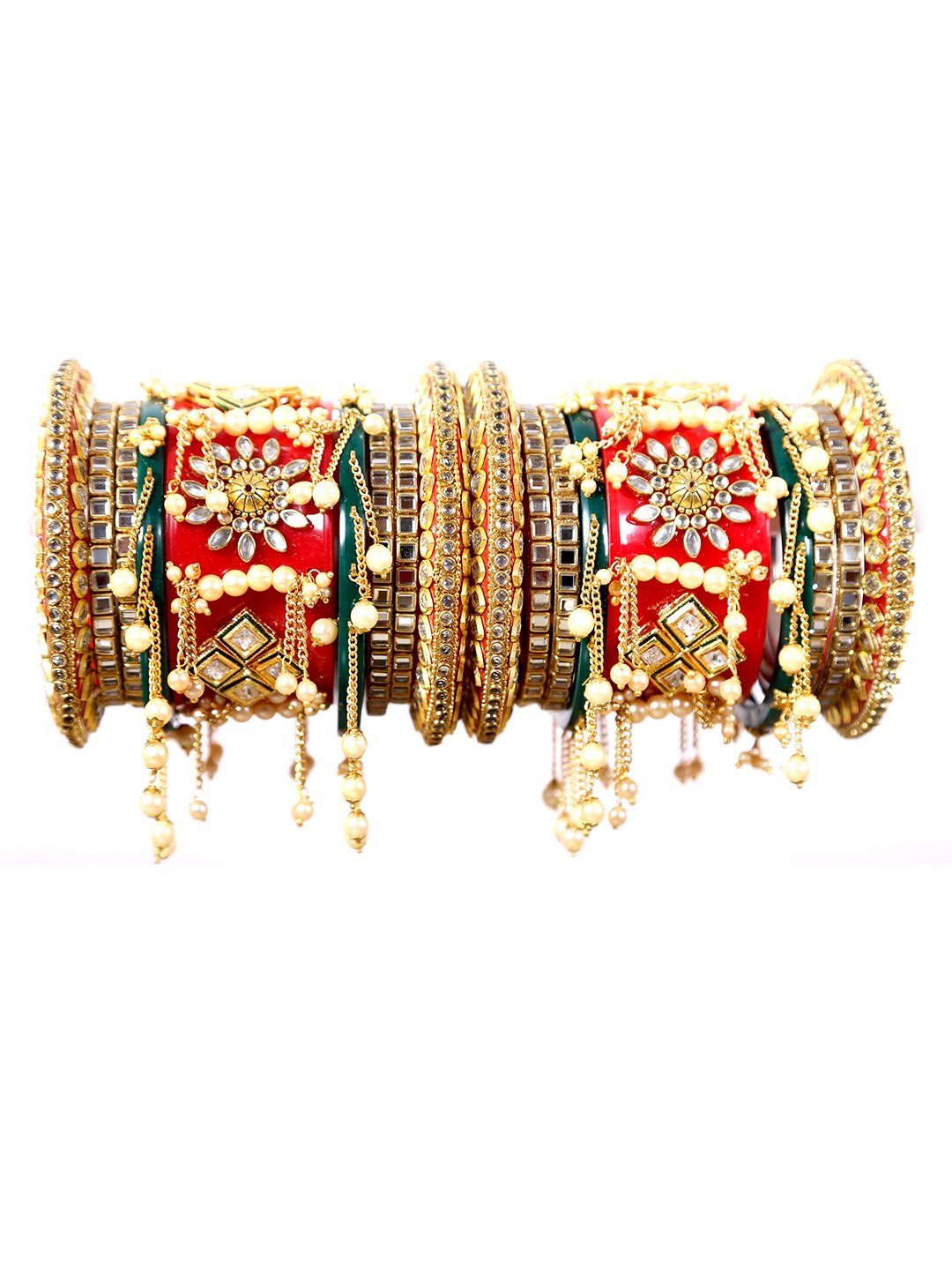 

Zindura Set Of 2 Gold-Plated Stone Studded & Beaded Chuda Bangles