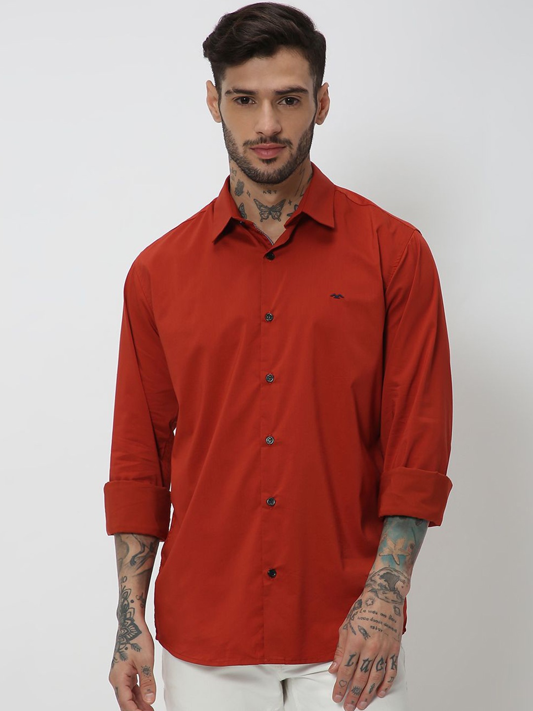 

Mufti Spread Collar Slim Fit Opaque Casual Shirt, Red