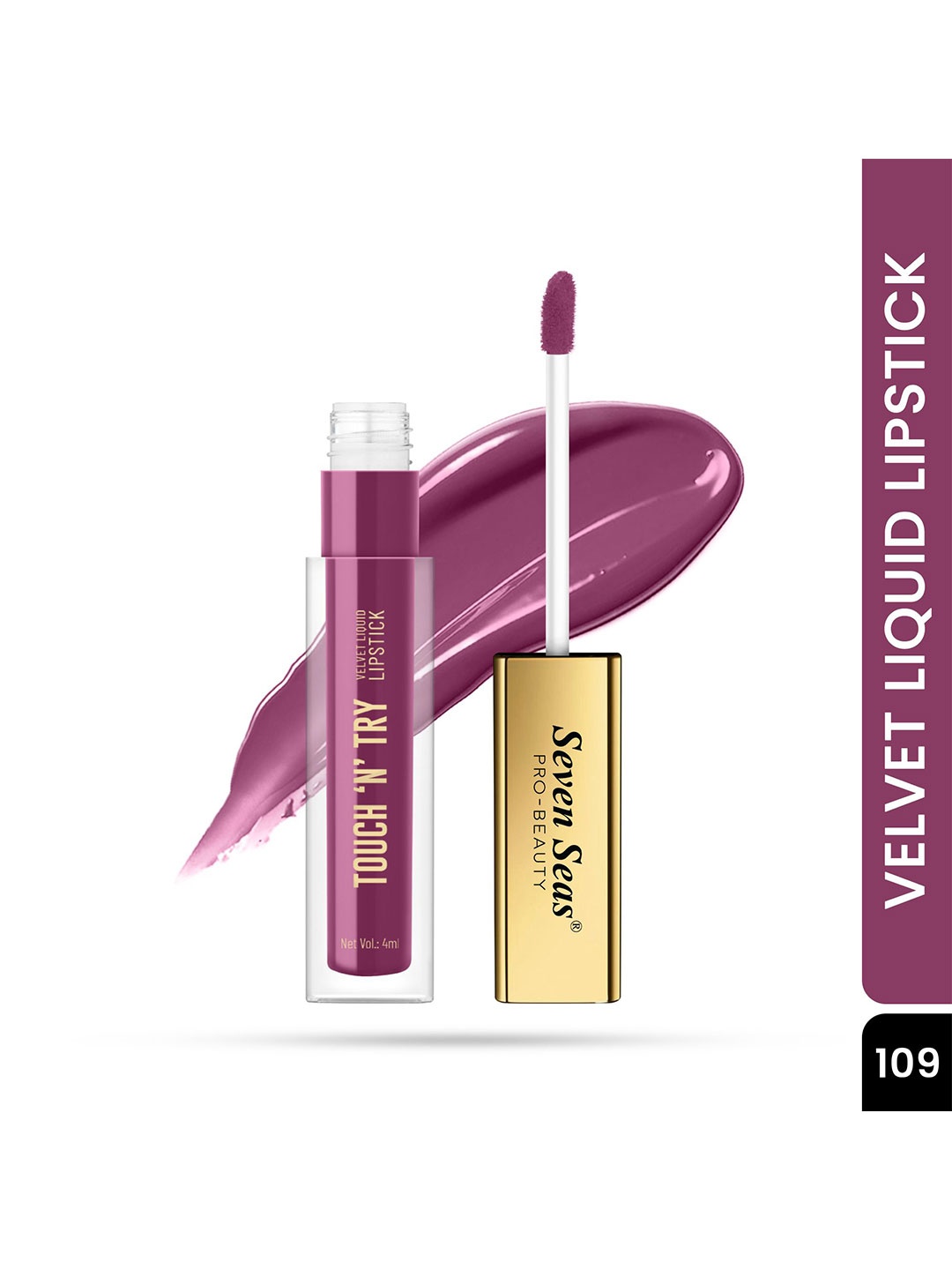 

Seven Seas Touch N Try Velvet Long Lasting Waterproof Liquid Lipstick - 4 ml - Purple- 109