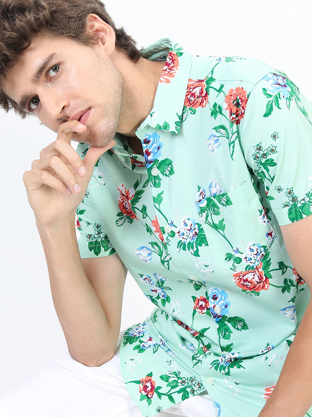 

Highlander Men Slim Fit Printed Shirt, Green