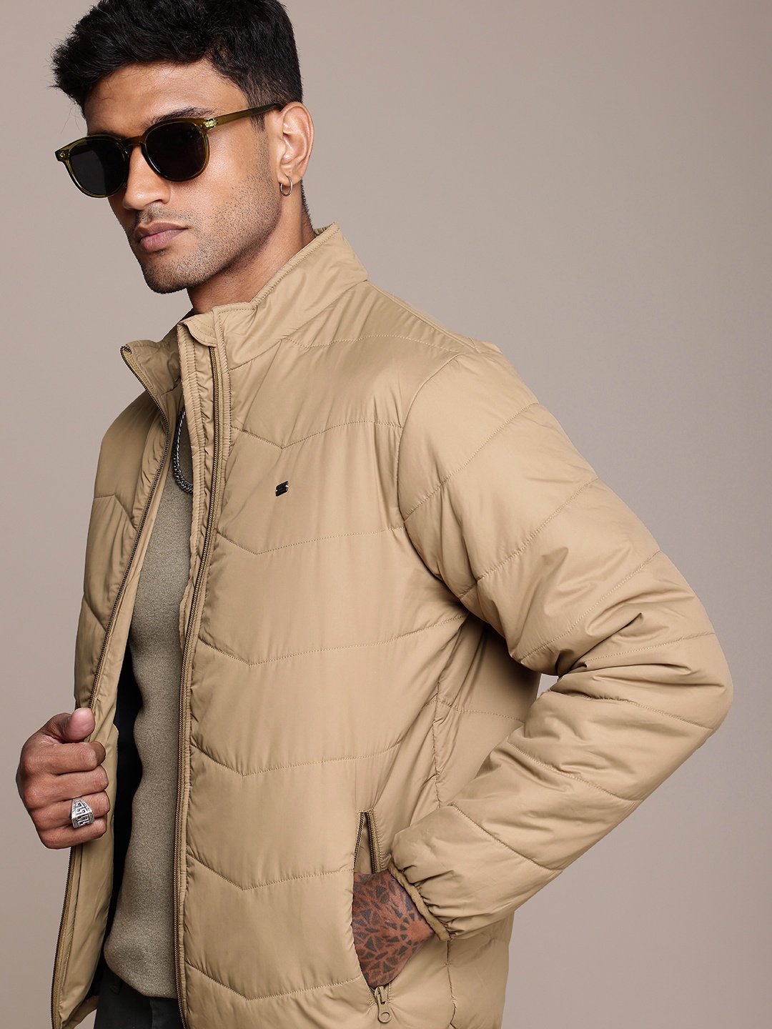

The Roadster Life Co. Mock Collar Puffer Jacket, Beige