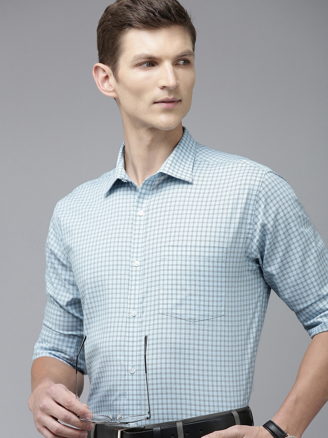 

Park Avenue Men Slim Fit Other Checks Opaque Pure Cotton Formal Shirt, Blue