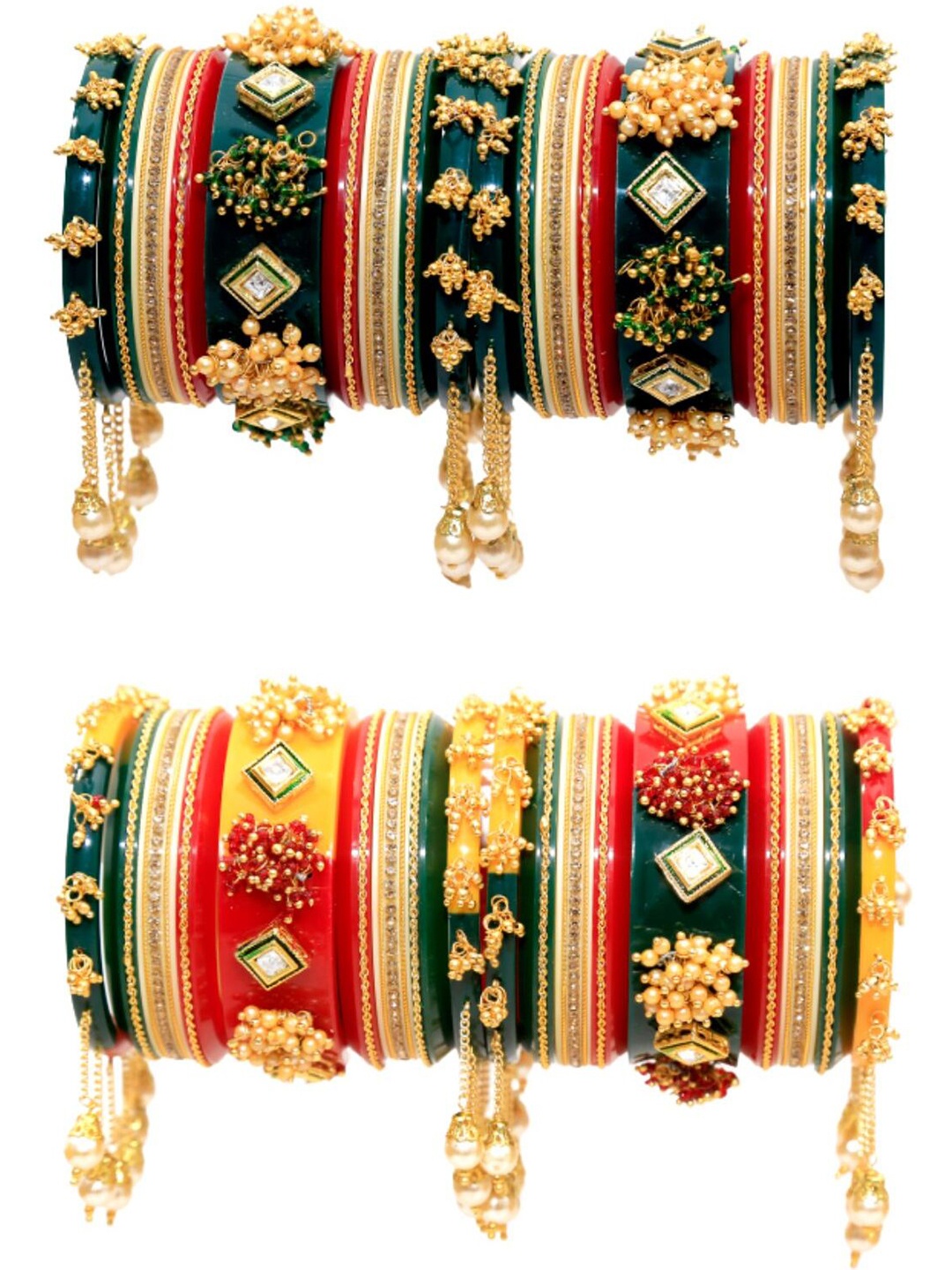 

Zindura Pack Of 2 Gold Plated Stones Studded & Beaded Chuda Bangles