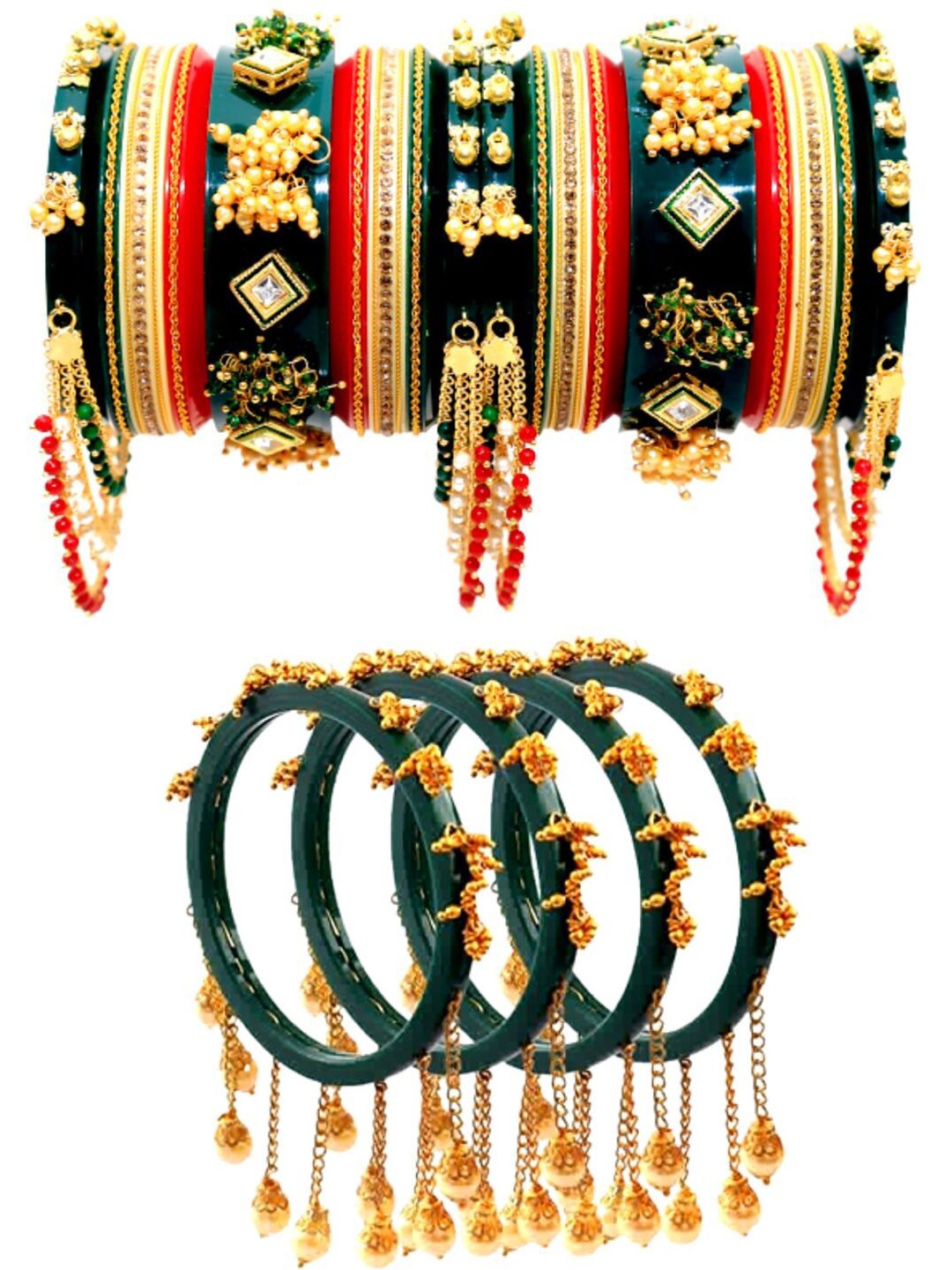 

Zindura Set Of 6 Gold Plated Stones Studded & Beaded Chuda Bangles