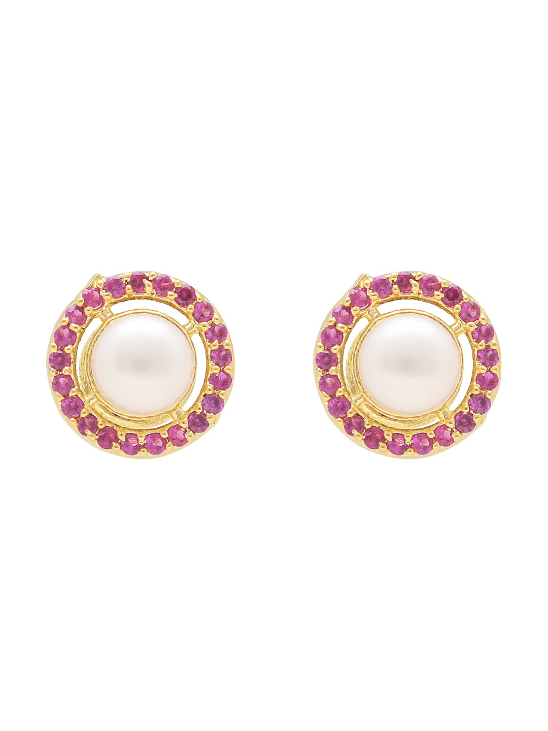 

Sri Jagdamba Pearls Dealer Gold-Plated Contemporary Cubic Zirconia & Pearl Studs, White