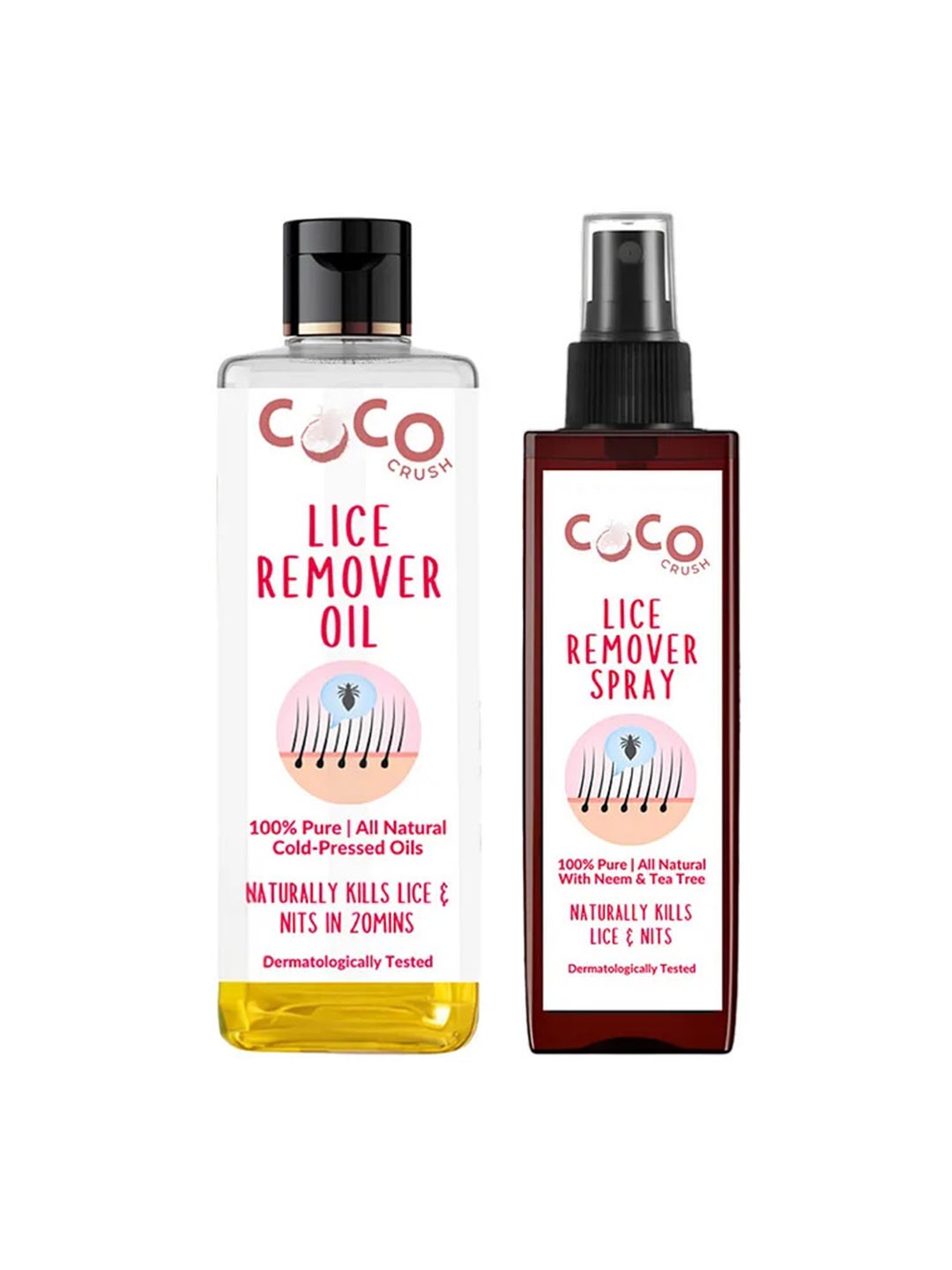 

Coco Crush Set Of 2 Lice Remover Pure & Natural Hair Oil & Spray - 50 ml Each, Yellow