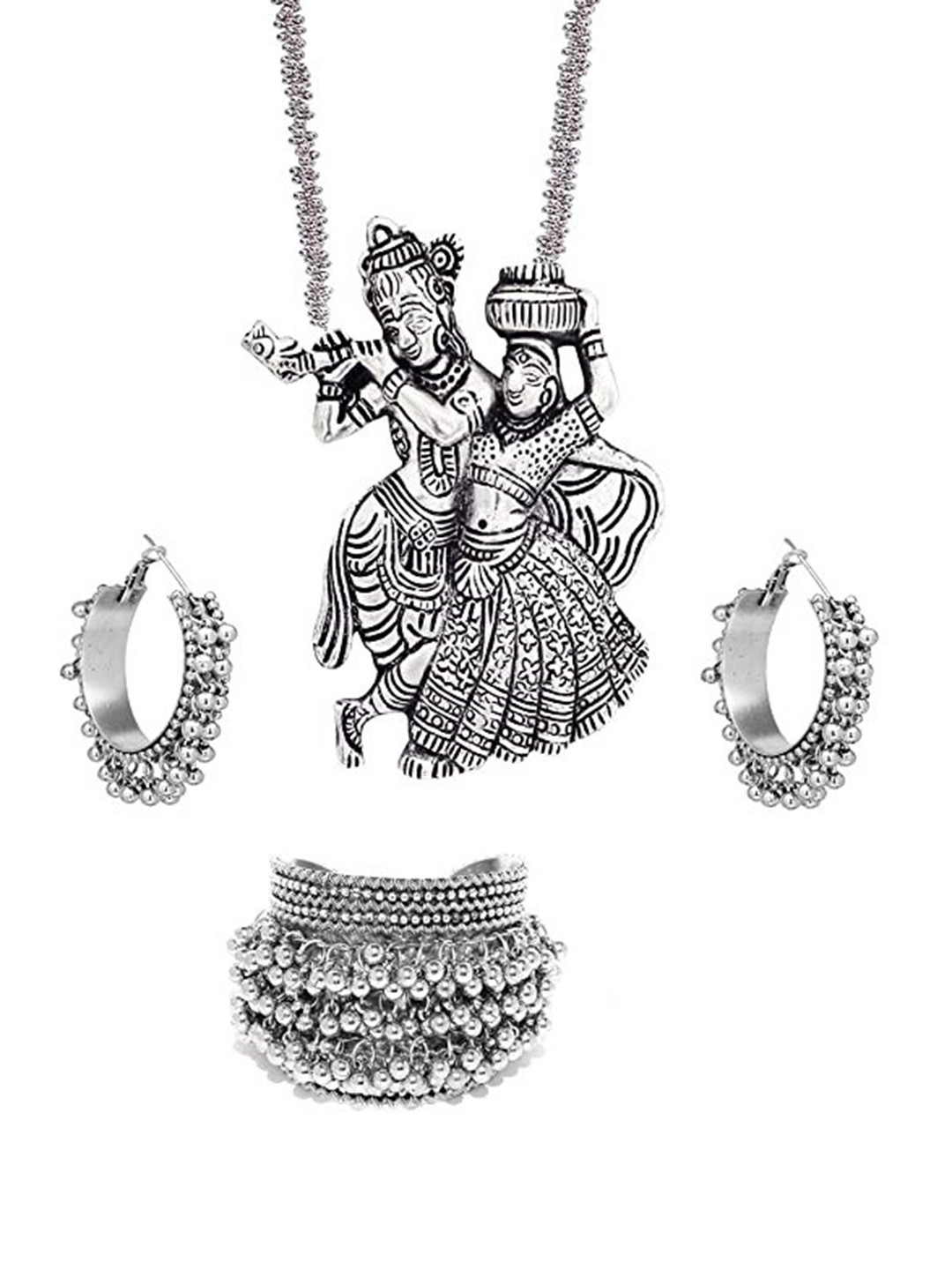 

JMBW INTERNATIONAL Silver-Plated Radha Krishna Jewellery Set